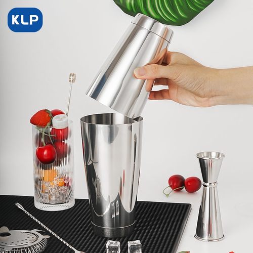 KLP304不锈钢调酒器波士顿银色常规带底摇酒壶酒吧学徒专业 - 图1