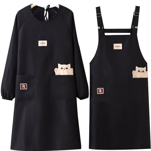 时尚防泼水围裙成人奶茶店餐厅专用工作服耐磨透气反穿罩衣定制女 - 图3