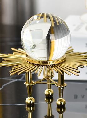 北欧纯铜透明水晶球摆件美式轻奢客厅样板间电视柜家居现代装饰品