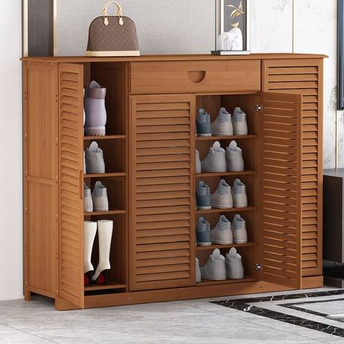 楠竹鞋柜家用门口简约现代多层实木鞋柜防尘大容量收纳简易鞋架子 - 图1