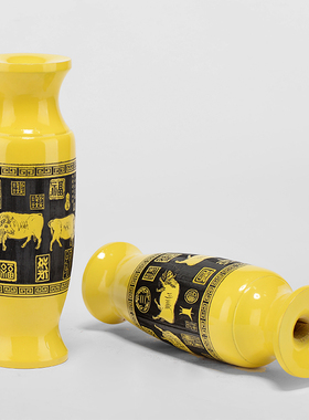 刺史金丝楠木五牛图花瓶摆件一对实木客厅插花中式雕花工艺品装饰