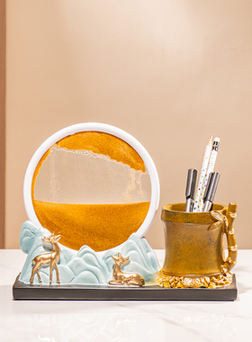 流沙画笔筒新年送领导老师老外办公室茶桌轻奢高级感摆件装饰礼物