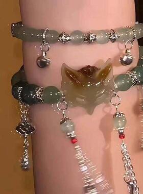 狐面具手链青丘灵狐手串幸运灵新中式长款双圈手绳小狐狸手链叠戴