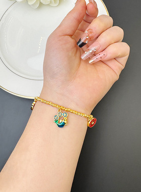 越南沙金手链民族风滴油鲤鱼铜钱福袋手串轻奢久不掉色首饰品