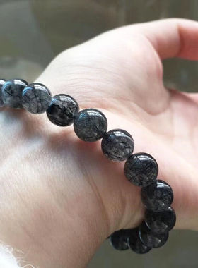 映棠天然黑发晶手錬情侣款黑水晶饰品男女手串礼物发丝多10-10.8m