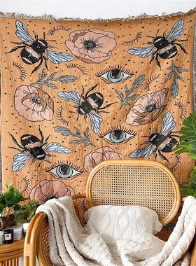 Bees Eyes Nordic Woven Throw Blankets Wall Tapestry Thread C