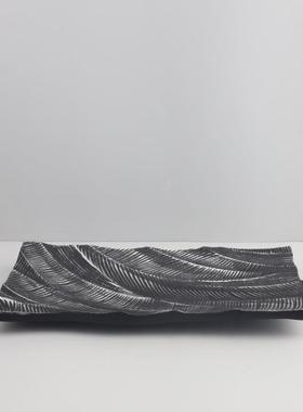 欧式轻奢黑色创意树脂纹理流线果盘托盘摆件客厅餐厅软装家居饰品