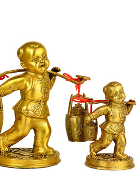 速发阁挑财礼童童子摆件送财善财财子家居装饰招财铜工艺运品摆设