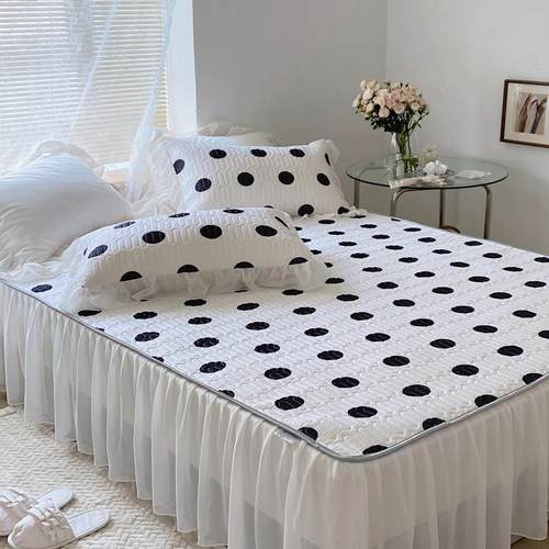 夏季A类波点冰丝乳胶凉席三件套床裙夏凉被四件套可机洗折叠席子 - 图0