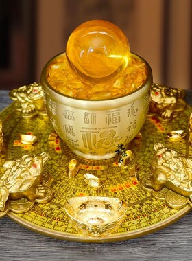 黄铜金蟾吐宝聚财阵招财摆件百福缸家中客厅财位门店铺公司办公室