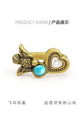 独白大英博物馆复古戒指 爱心飞鸟戒指轻奢时尚气质流行饰品