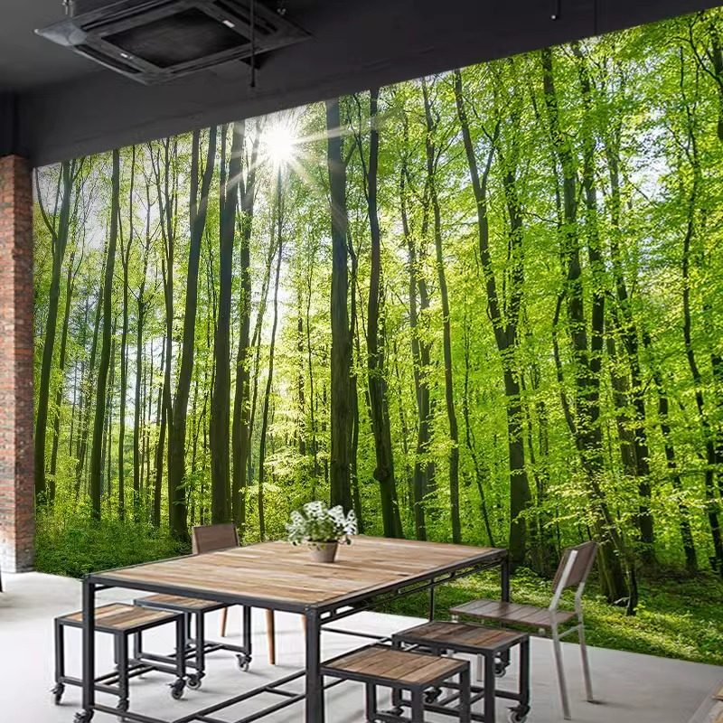 树林森林背景布装饰大自然风景壁纸瑜伽壁画餐厅墙布绿色植物墙纸,淘宝优惠券,粉丝福利购,淘宝优惠卷