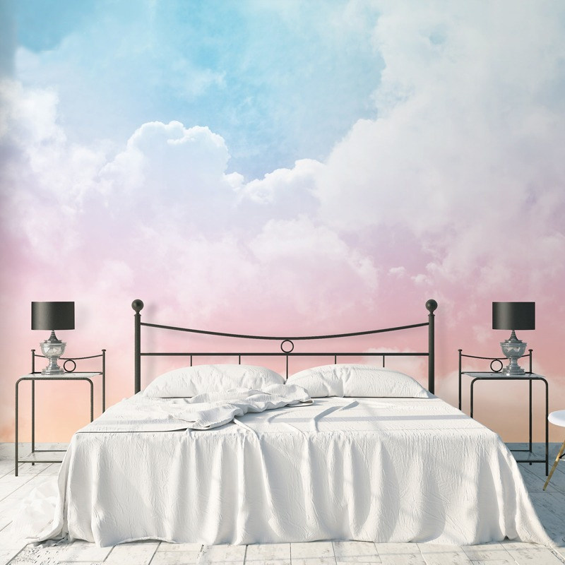 天空白云渐变色彩虹云朵彩色壁纸北欧卧室床头背景墙纸服装店壁画,淘宝优惠券,粉丝福利购,淘宝优惠卷
