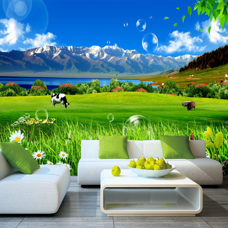 2024蓝天白云墙布5d草原田园风景壁纸8d电视背景影视墙纸壁画壁布,淘宝优惠券,粉丝福利购,淘宝优惠卷