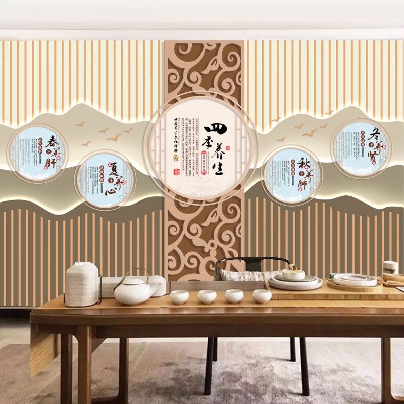 轻奢新中式中医养生馆壁纸意境山水花鸟前台背景墙正骨足疗店墙纸,淘宝优惠券,粉丝福利购,淘宝优惠卷