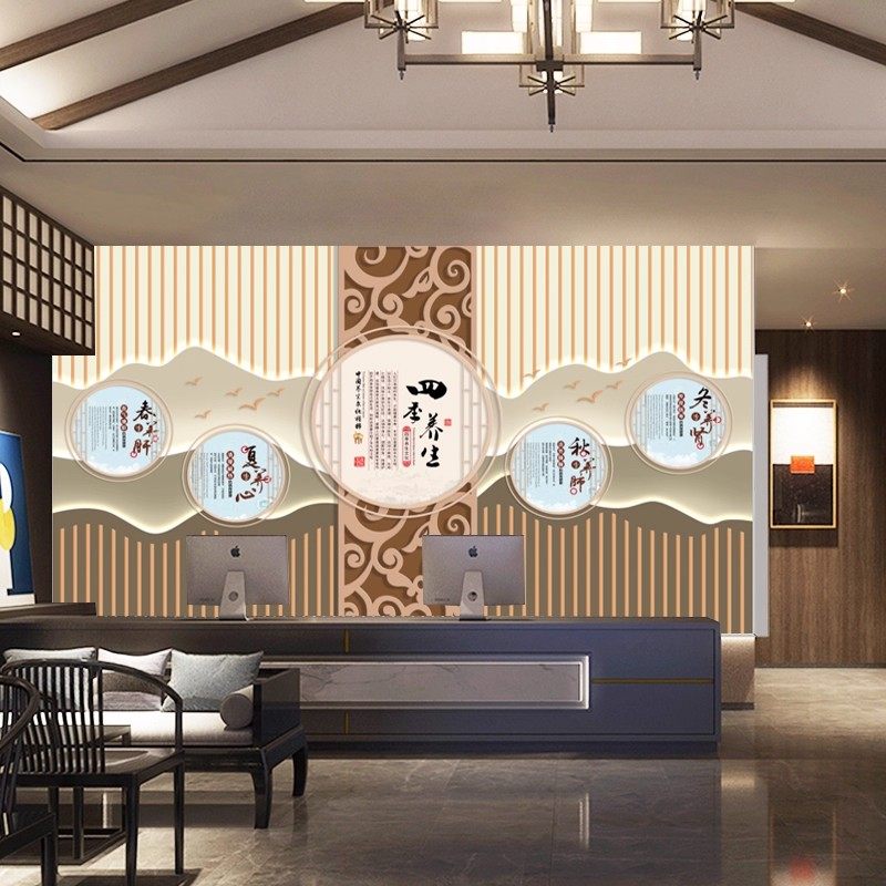 轻奢新中式中医养生馆壁纸意境山水花鸟前台背景墙正骨足疗店墙纸,淘宝优惠券,粉丝福利购,淘宝优惠卷
