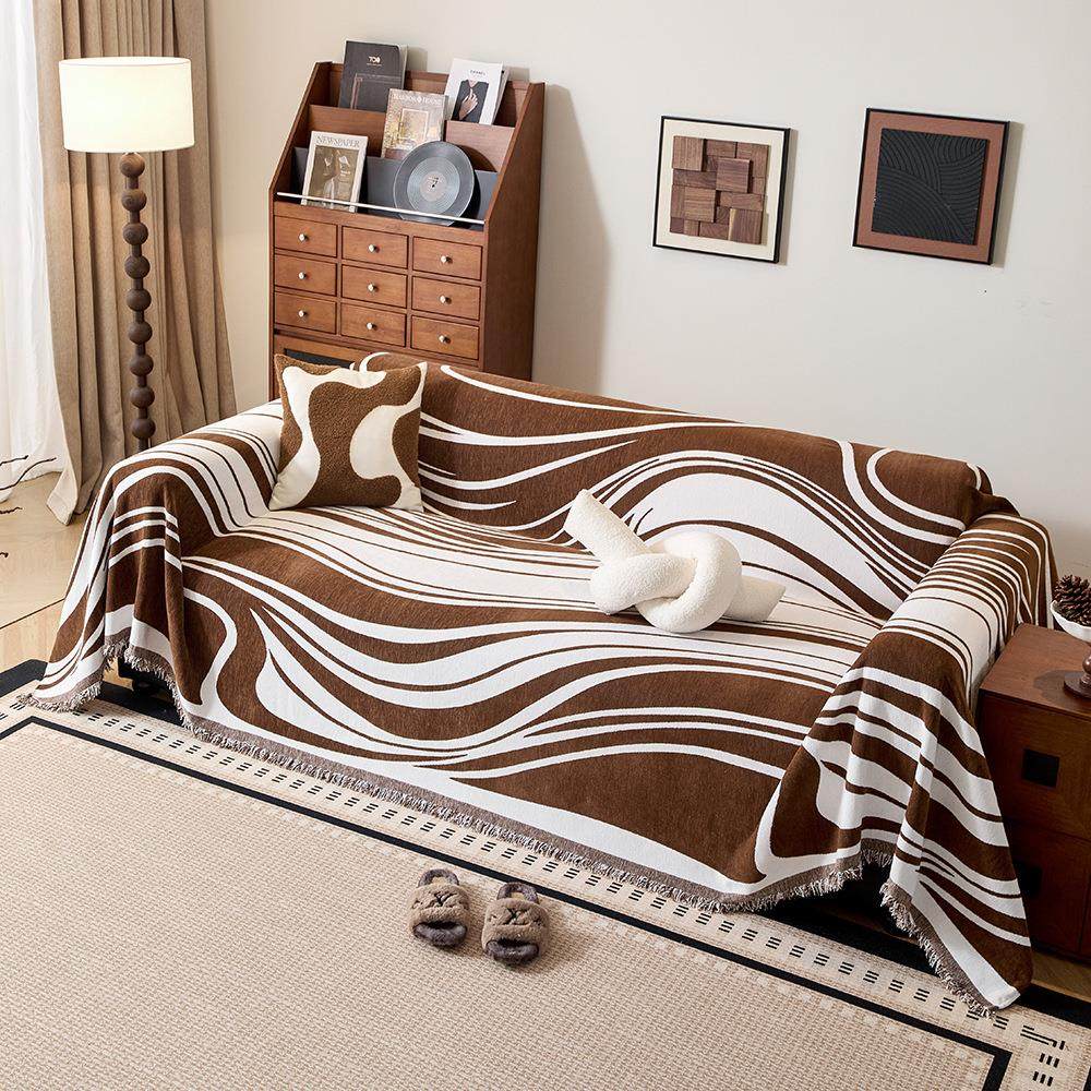 现代简约轻奢条纹四季雪尼尔全包防滑一片式沙发巾盖布套罩沙发毯,淘宝优惠券,粉丝福利购,淘宝优惠卷