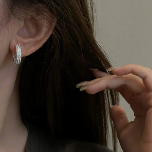 纯银编织开C形耳环简约ins麻花耳钉小众气质百搭高级感轻奢 - 图3