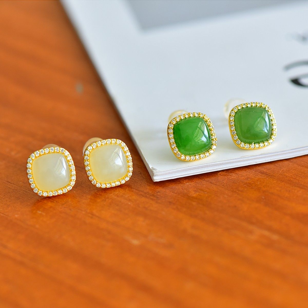 s925银镶和田玉方形鼓面耳钉,淘宝优惠券,粉丝福利购,淘宝优惠卷