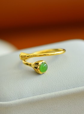 s925银镶和田玉碧玉戒指