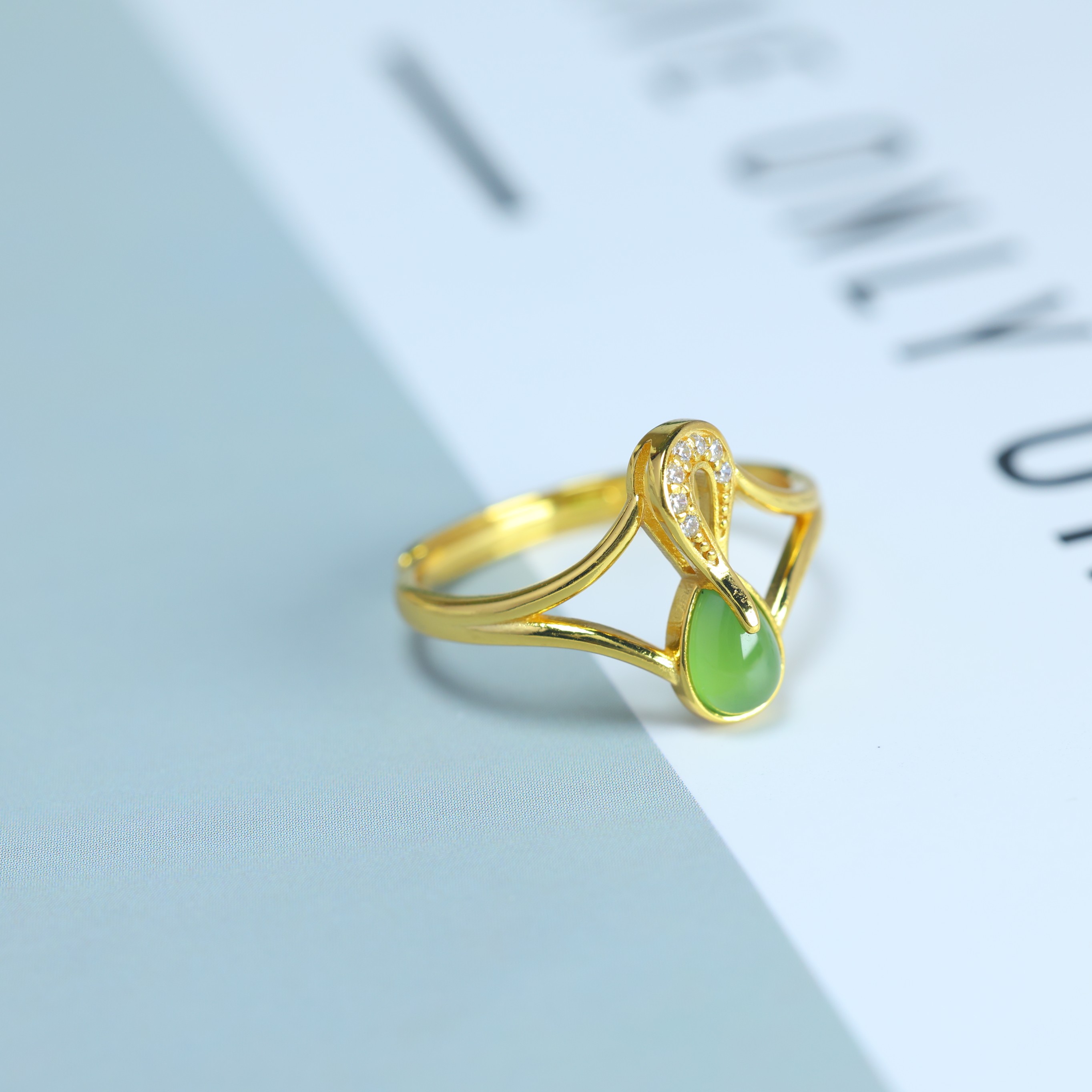 S925 silver inlaid Hetian jade jasper ring 11064