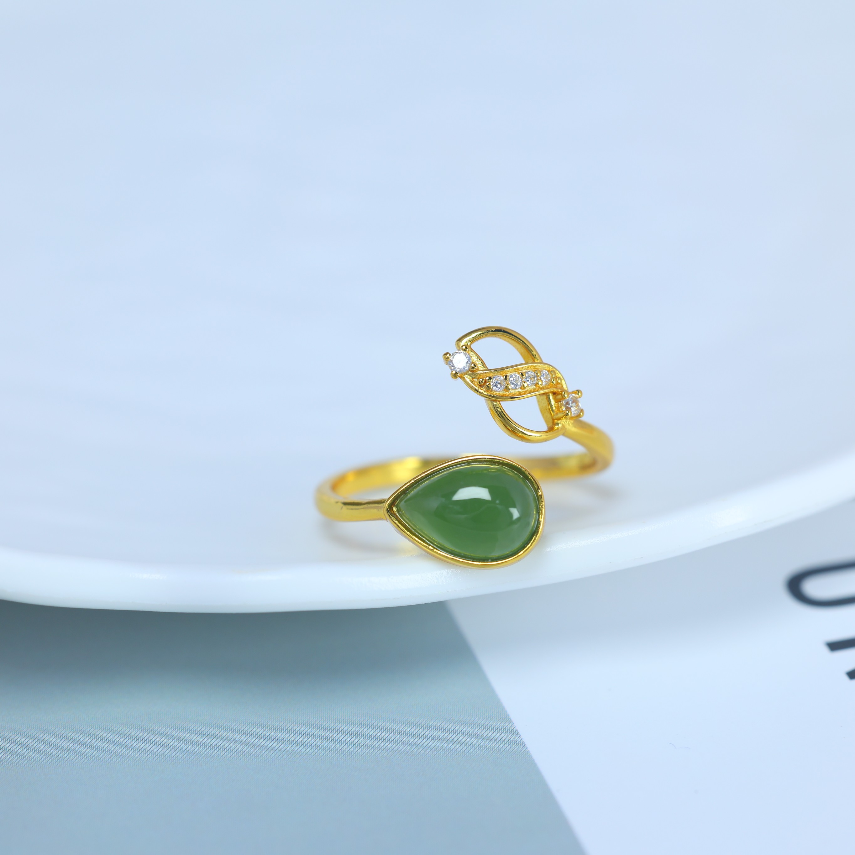 S925 silver inlaid Hetian jade jasper ring 11121
