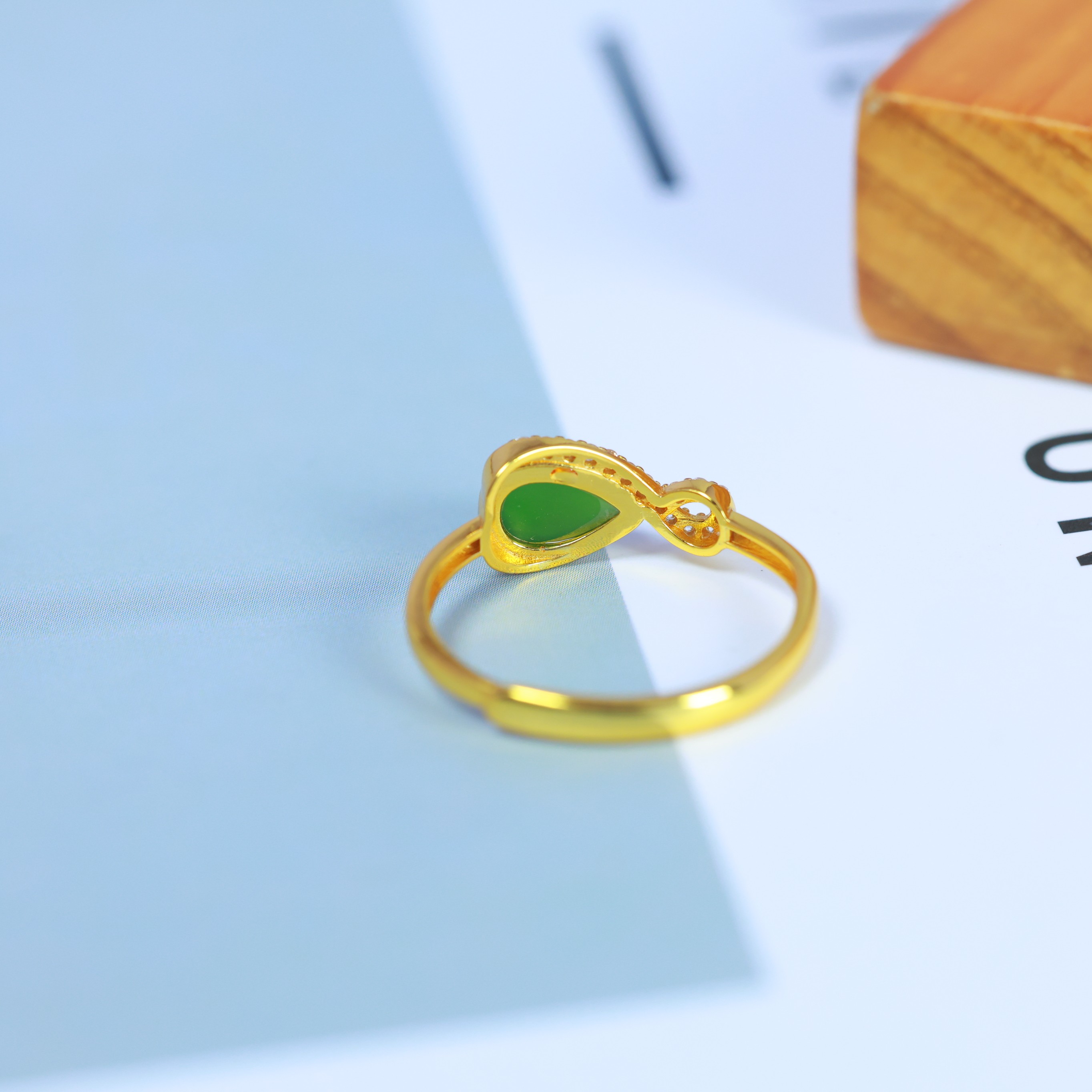 S925 silver inlaid Hetian jade jasper ring 11220