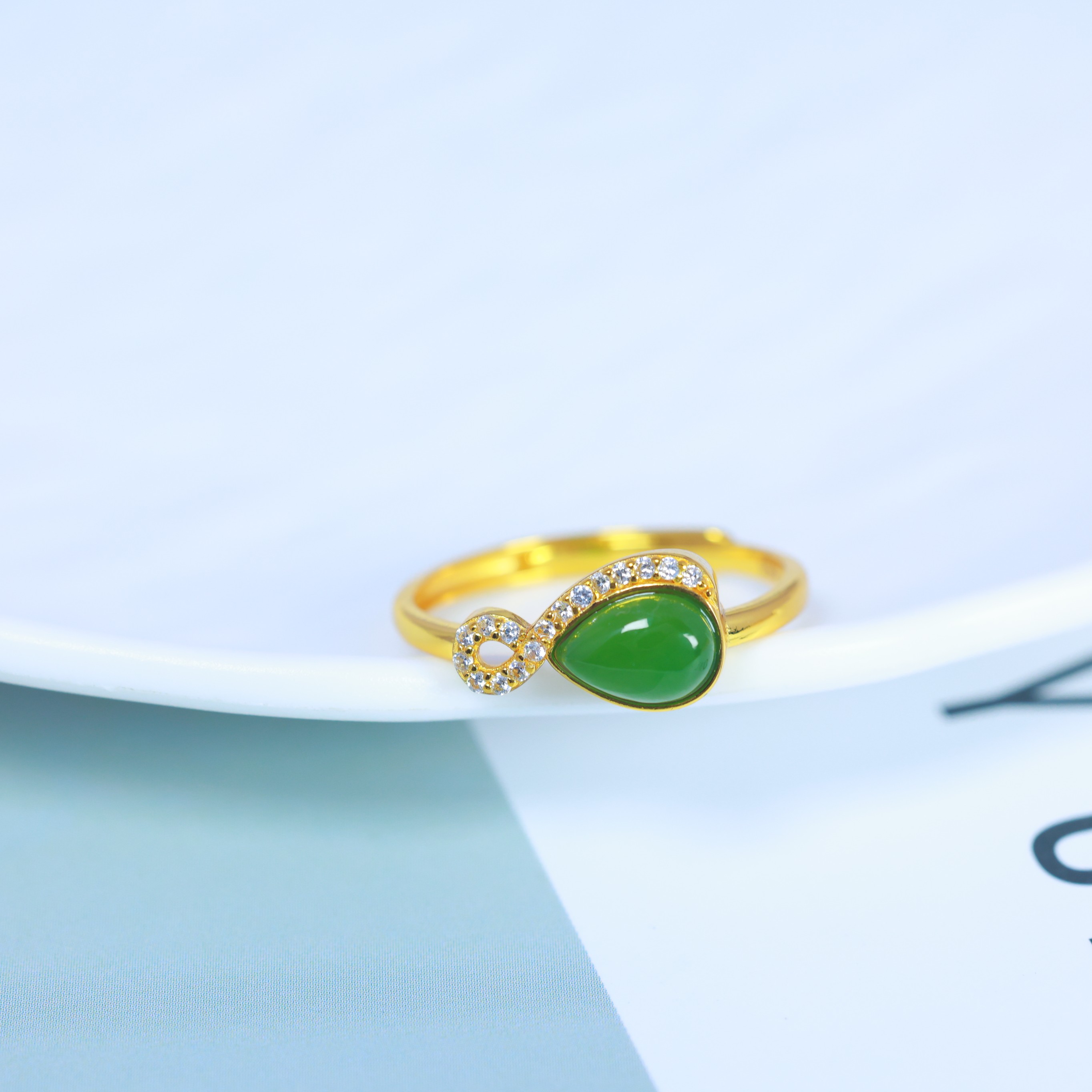 S925 silver inlaid Hetian jade jasper ring 11220