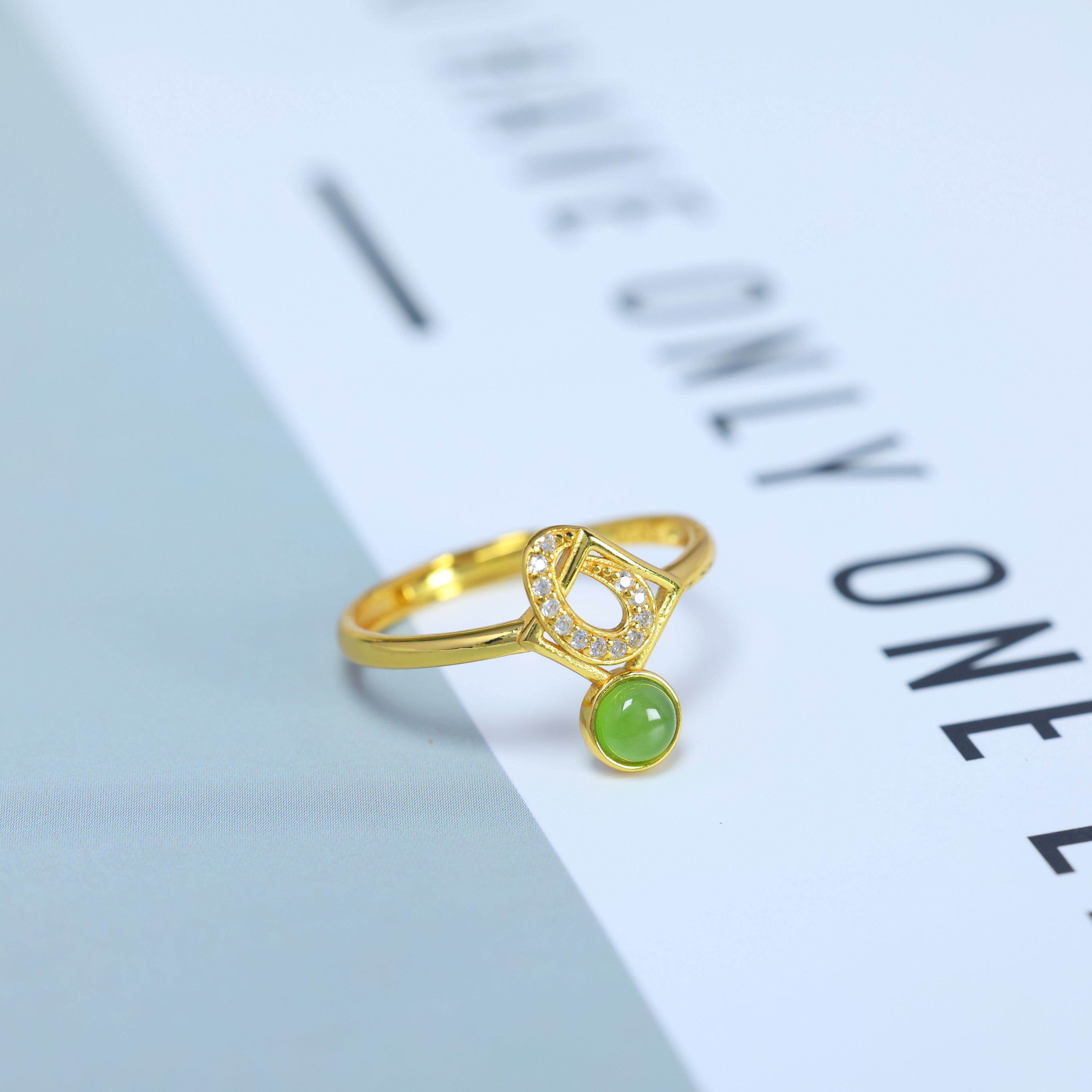 S925 silver inlaid Hetian jade jasper ring 11055