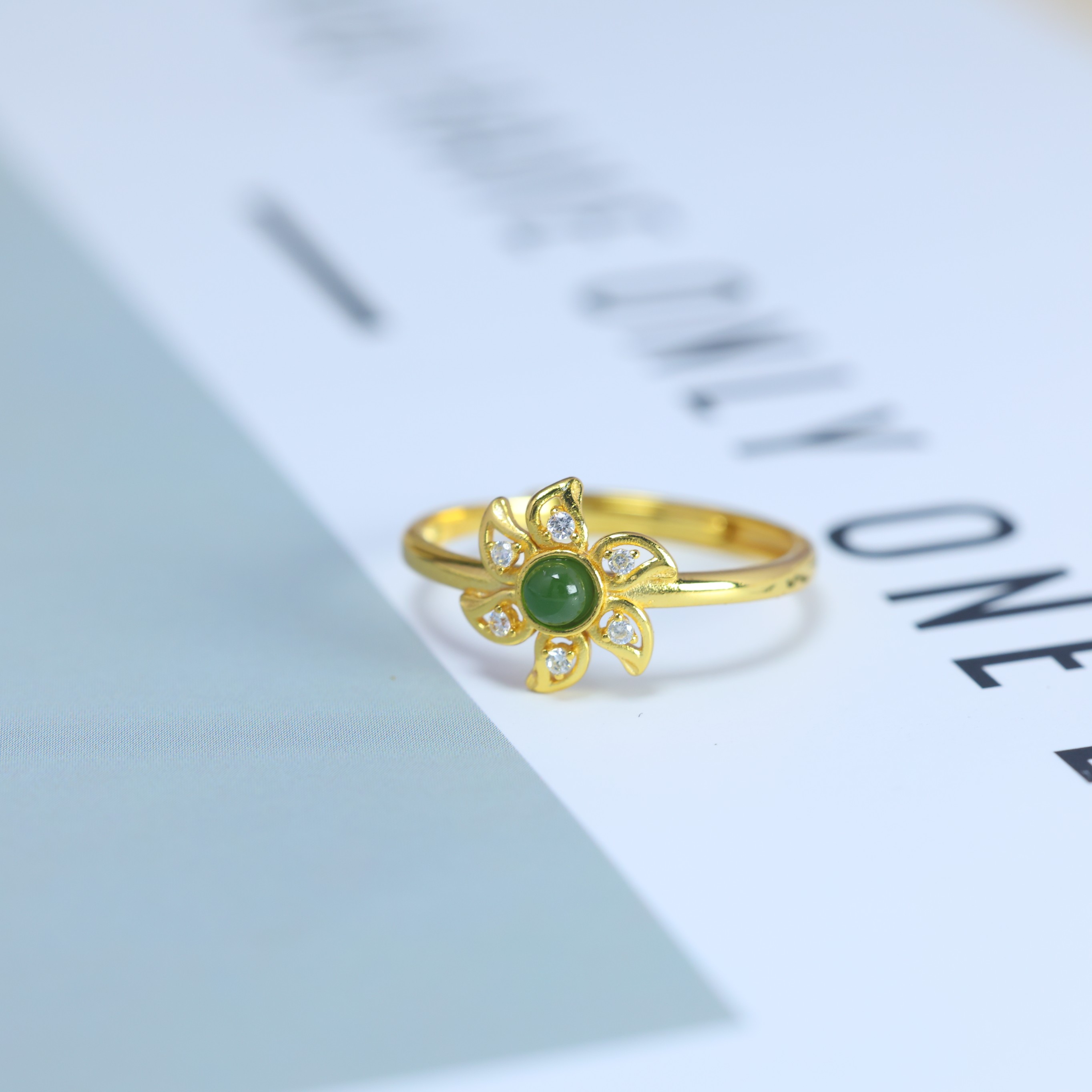 S925 silver inlaid Hetian jade jasper ring 11068