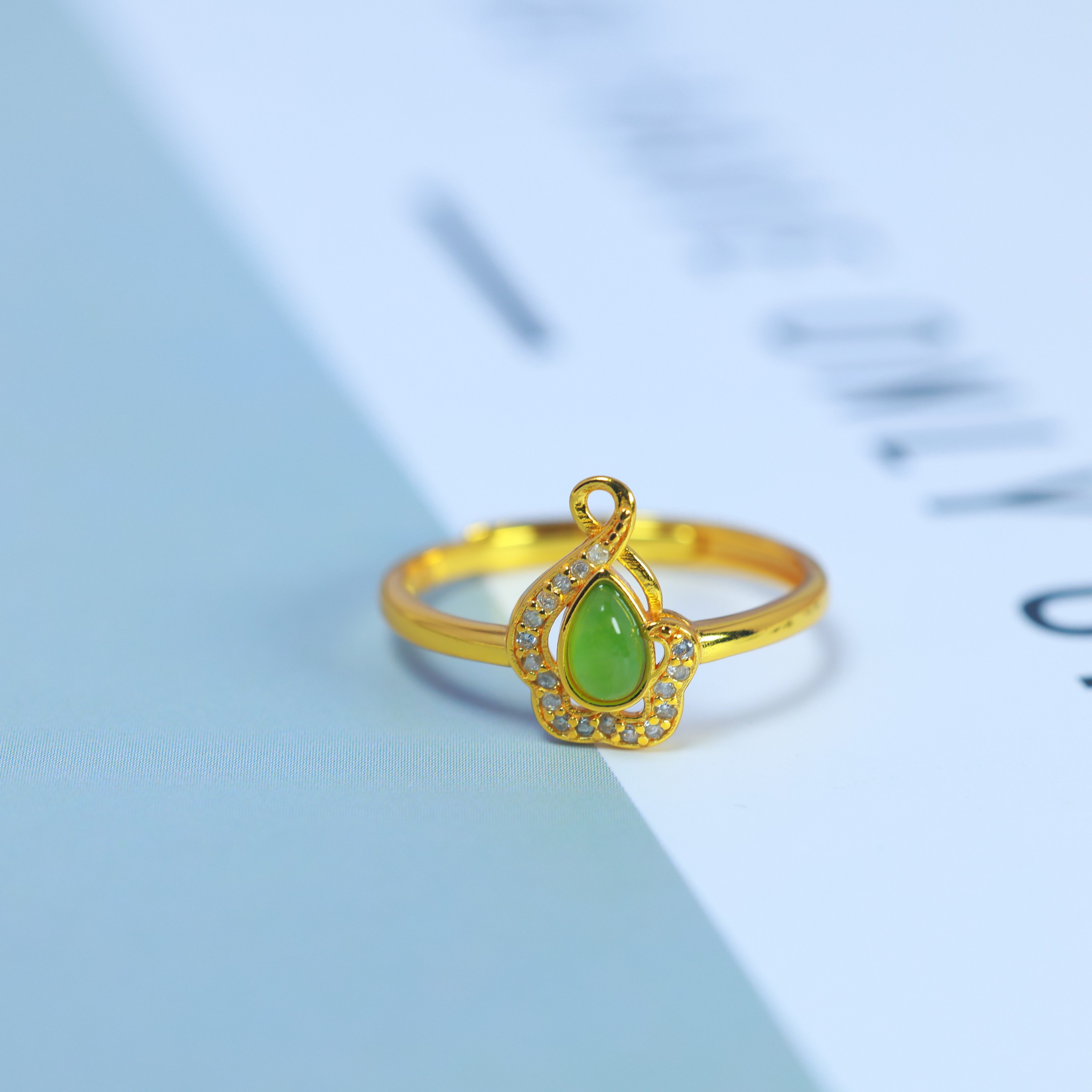 S925 silver inlaid Hetian jade jasper ring 11189