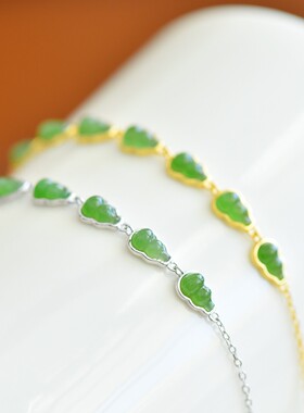 s925银镶和田玉碧玉葫芦手链