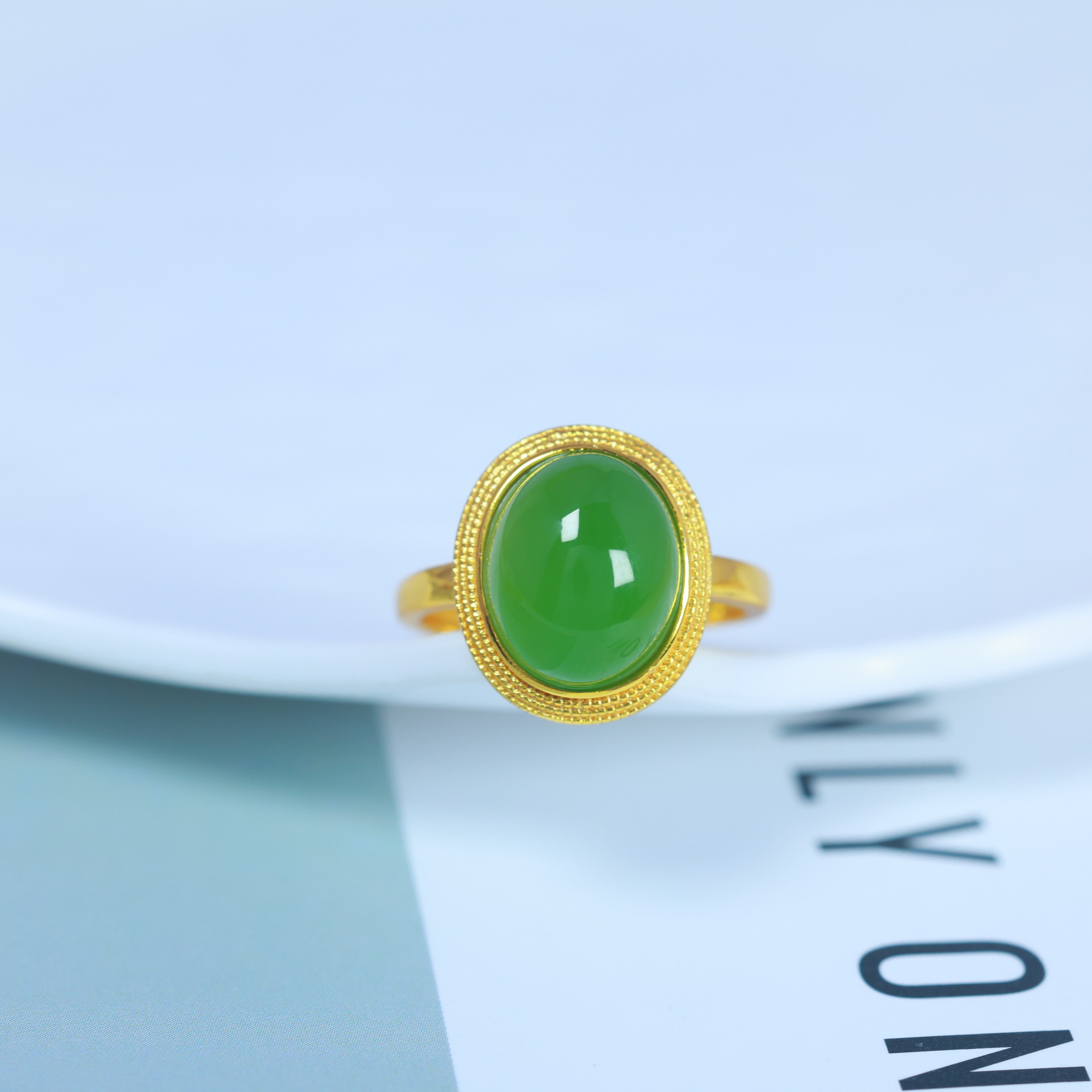 S925 silver inlaid Hetian jade jasper spinach green ring 11014