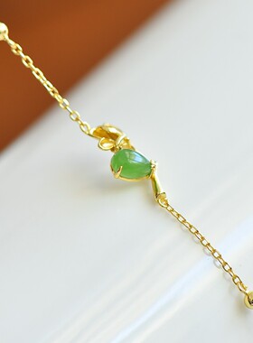 s925银镶和田碧玉水滴手链女士款精致绿色精美国内鉴定中式16009