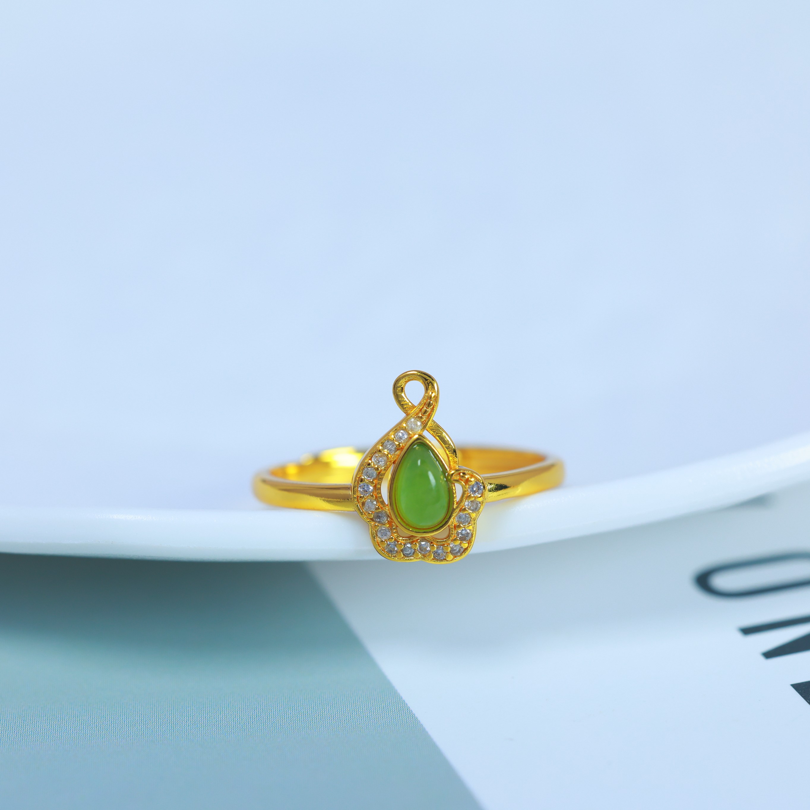 S925 silver inlaid Hetian jade jasper ring 11189