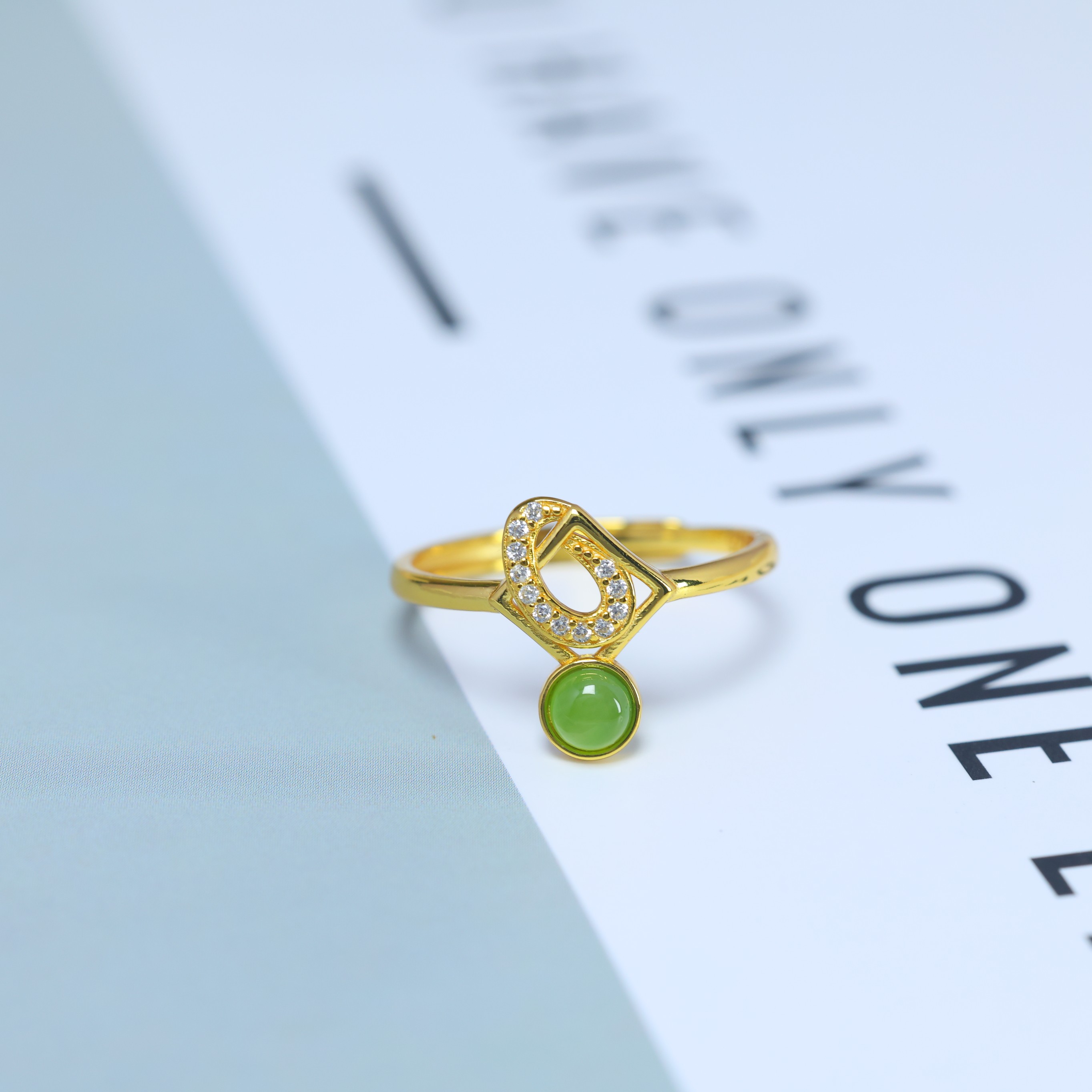 S925 silver inlaid Hetian jade jasper ring 11055