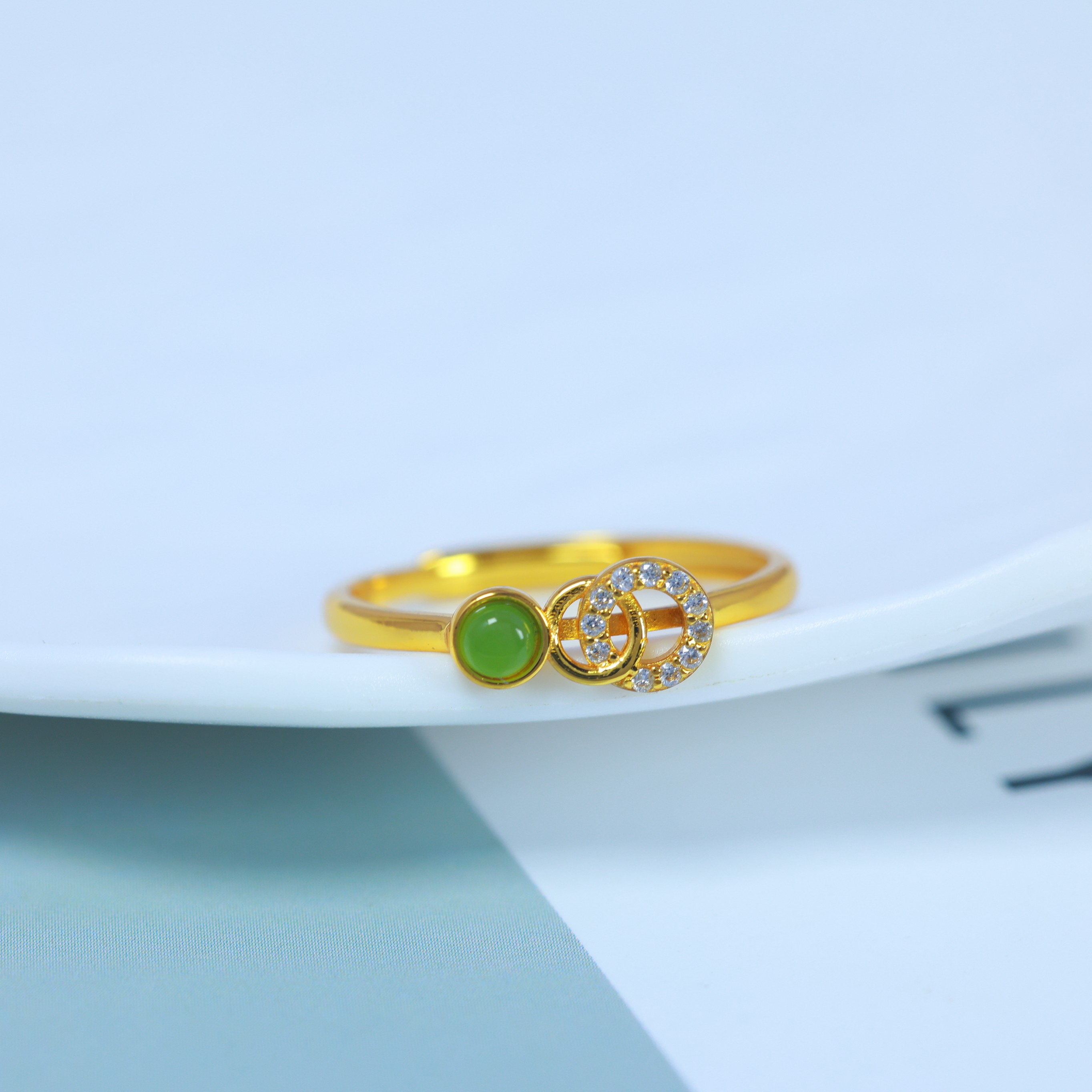 S925 silver inlaid Hetian jade jasper ring 11184