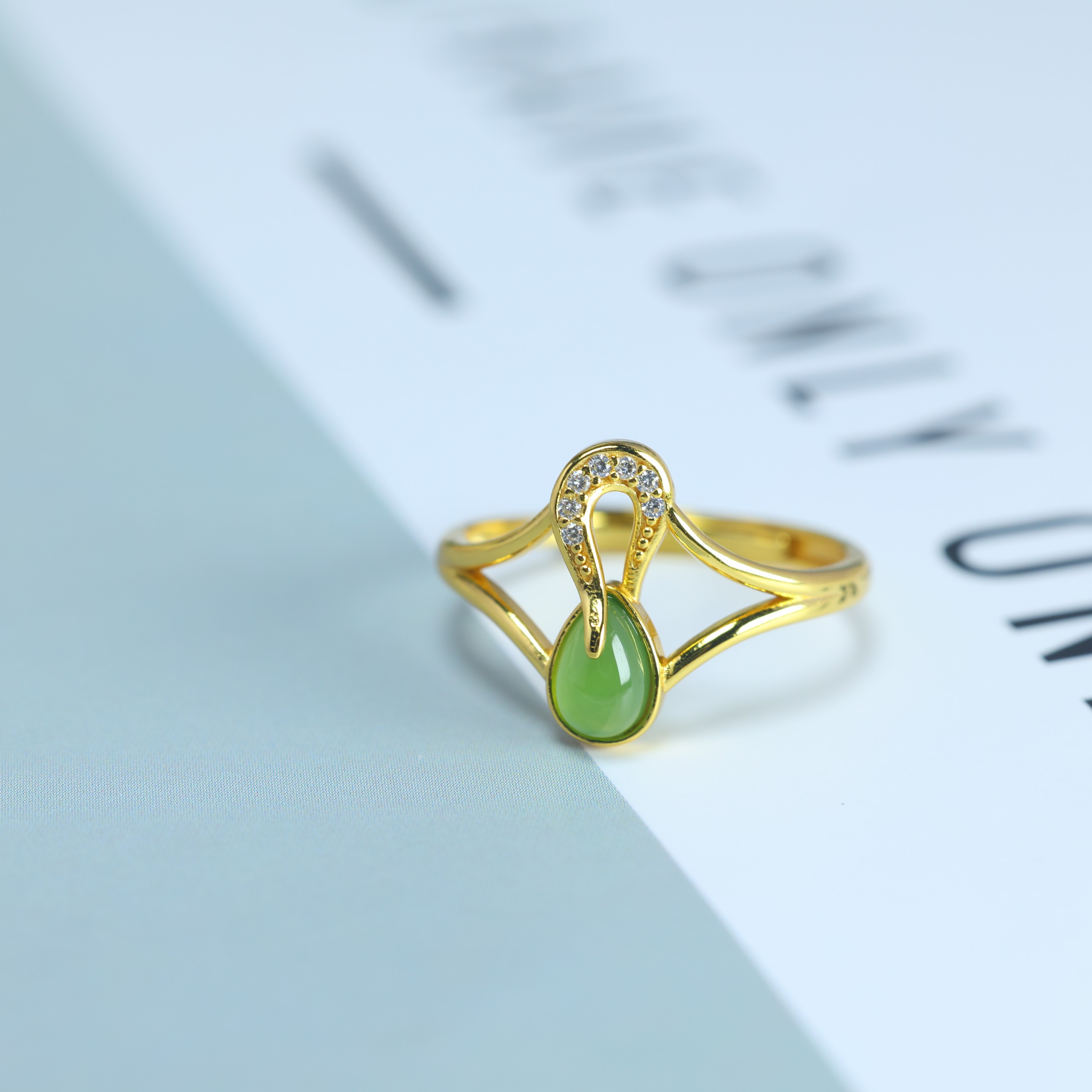 S925 silver inlaid Hetian jade jasper ring 11064