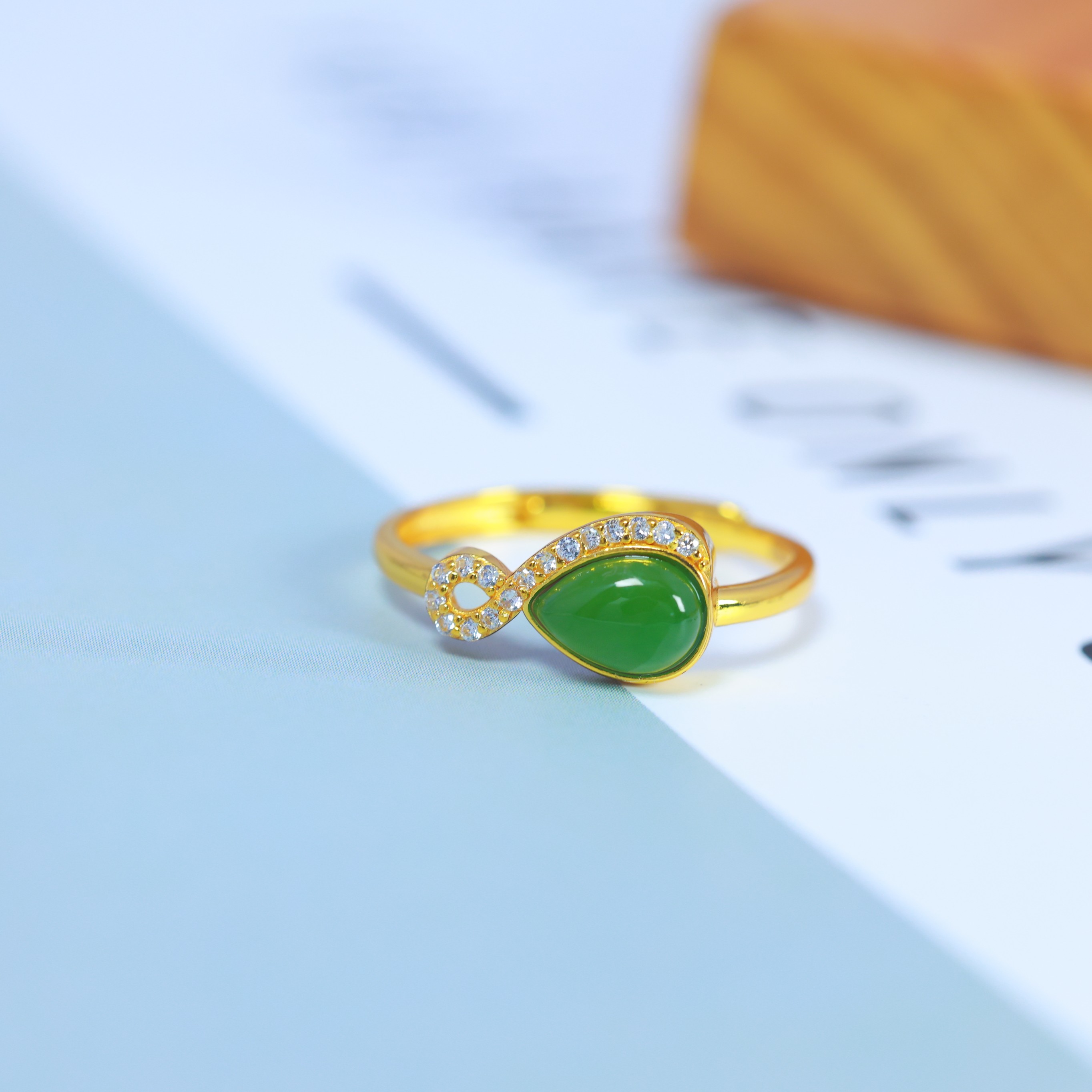 S925 silver inlaid Hetian jade jasper ring 11220