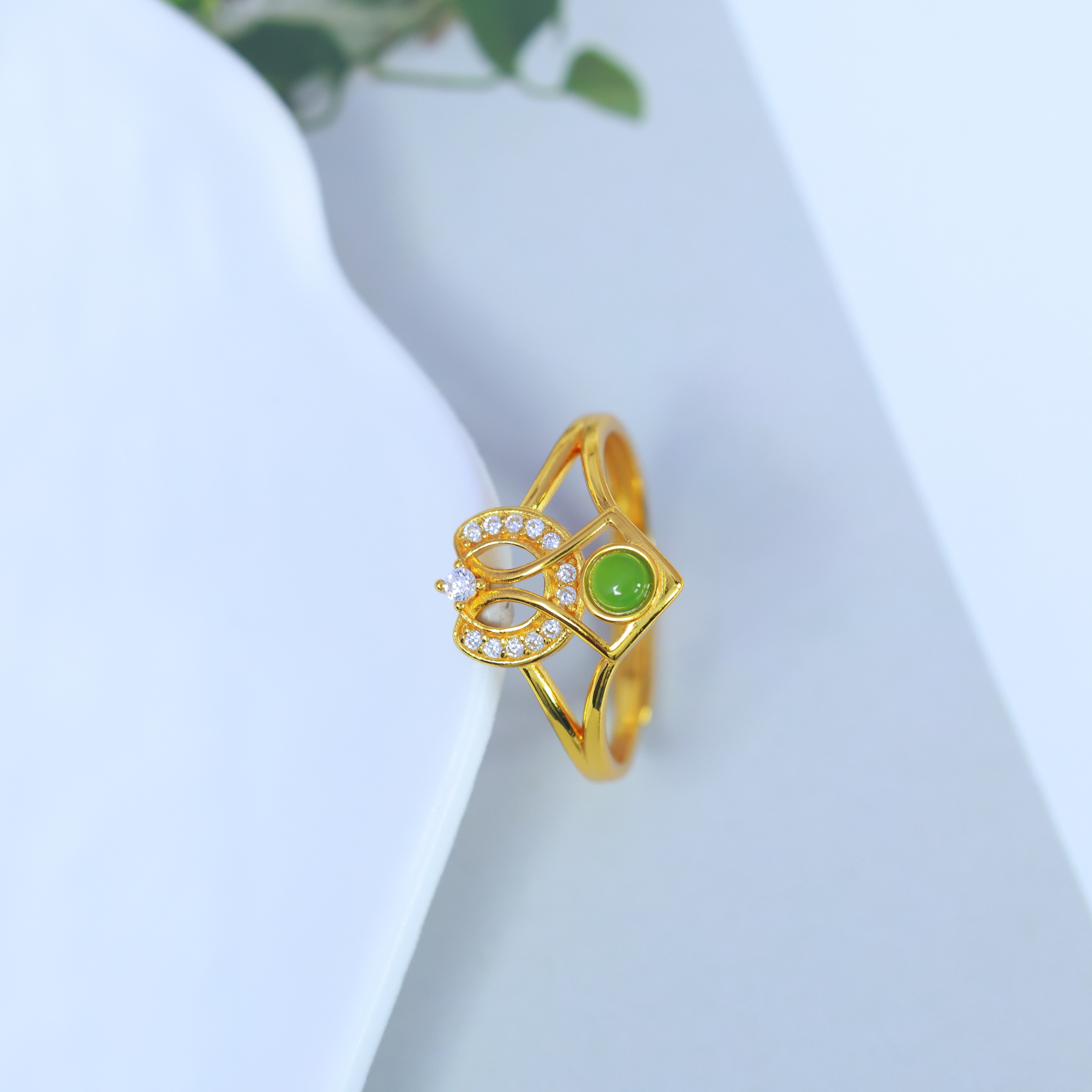 S925 silver inlaid Hetian jade jasper apple green ring 11518