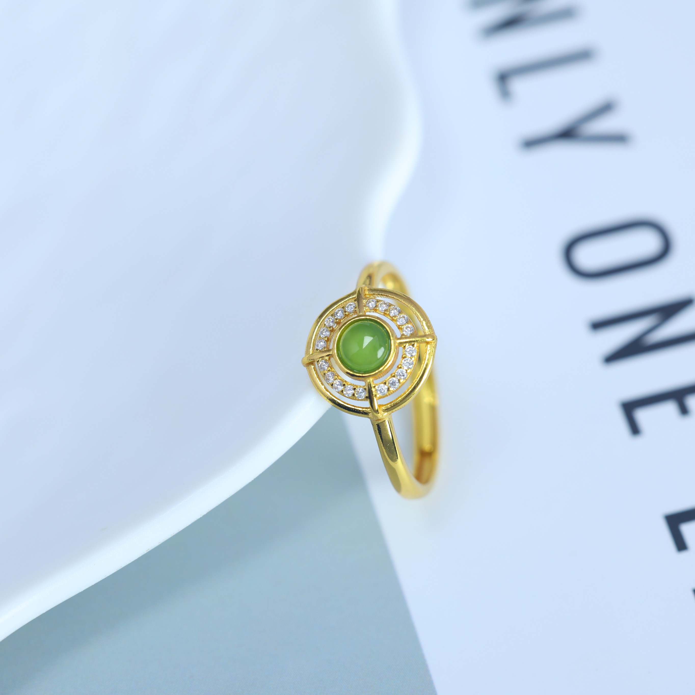 S925 silver inlaid Hetian jade jasper ring 11067