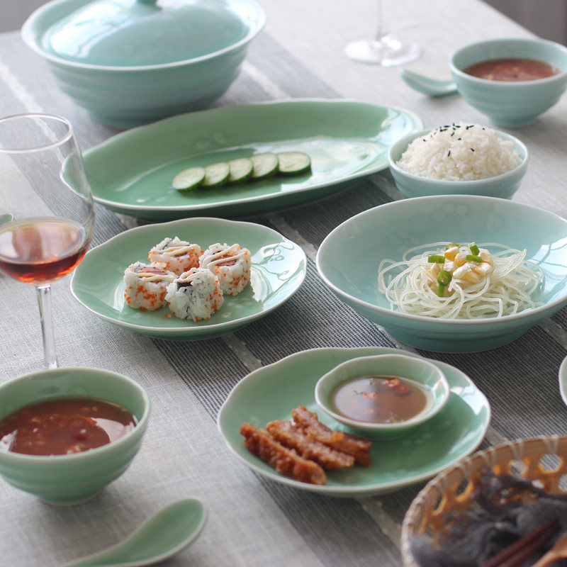 龙泉青瓷餐具瓷器套装春色满园创意日式家用N碗盘碟筷个性陶瓷礼,淘宝优惠券,粉丝福利购,淘宝优惠卷
