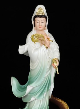 现货速发南海站立观音菩萨家用踏龙滴水观音佛像居家工艺品客厅中