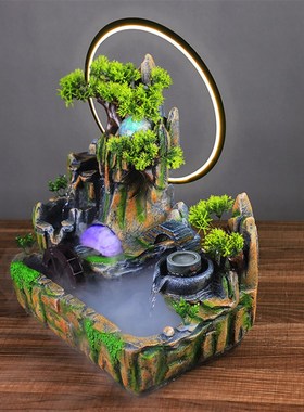 中式灯圈办公室假山流水s喷泉室内桌面鱼缸风水轮客厅房间装饰摆