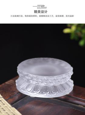 古法琉璃圆形双层莲花形底座莲台可安放佛像摆件香炉居家佛堂使用