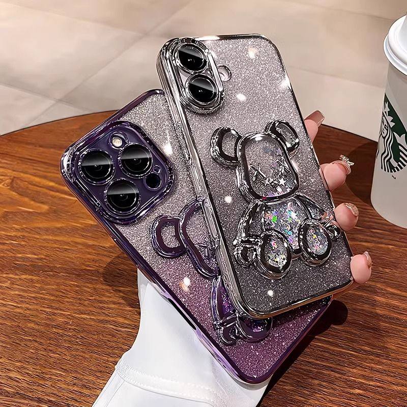 iPhone16Promax手机壳新款流沙熊苹果15带镜头膜14电镀软壳13全包,淘宝优惠券,粉丝福利购,淘宝优惠卷