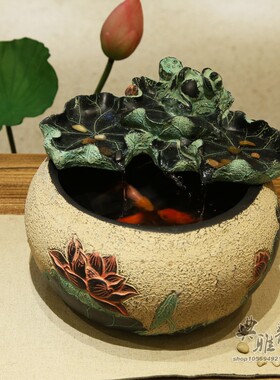 开业礼品假山流水景观家居装饰品风水轮工艺品摆S件摆设喷泉荷欢
