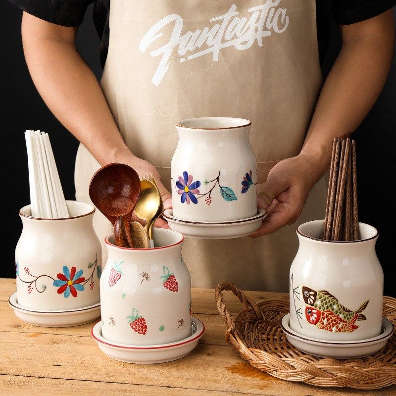 日式陶瓷筷c子筒创意新款筷笼家用多功能沥水筷篓置物厨房餐具收,淘宝优惠券,粉丝福利购,淘宝优惠卷