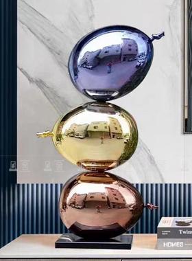 简约创意彩色电镀气球叠球玻璃钢雕塑酒店会所大堂售楼处玄关摆件