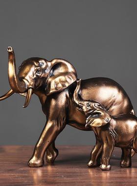 厂家一手树脂美式复古子母大象摆件酒柜装饰工艺品书柜办公室摆设